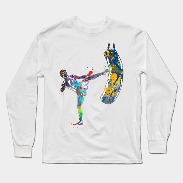 Kickbox Male Martial Artist Long Sleeve T-Shirt by RosaliArt